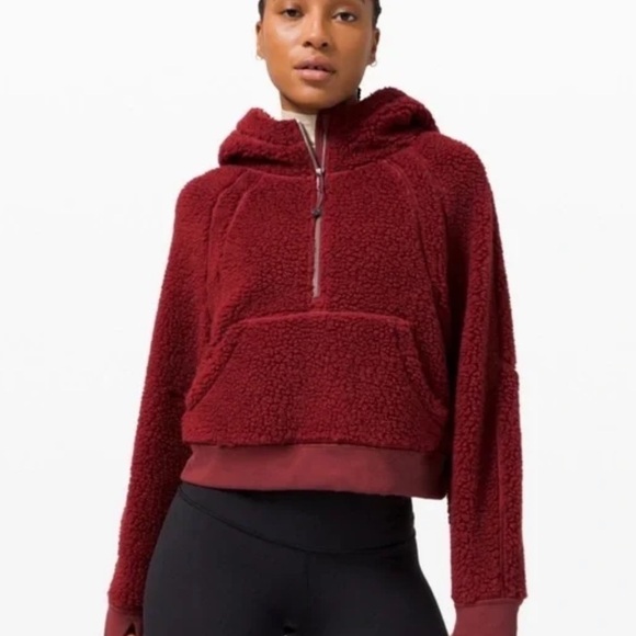 Lululemon- Burgundy Sherpa Hooded 1/4 Zip Pullover Jacket - Picture 1 of 5